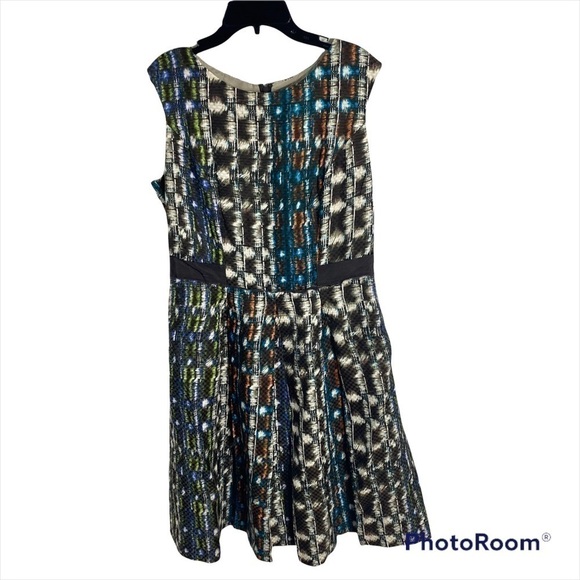 Etcetera Silk Wool Blend A-line Sheath Mosaic Dress Sz 10 Colorful Brown Blue - Picture 1 of 8